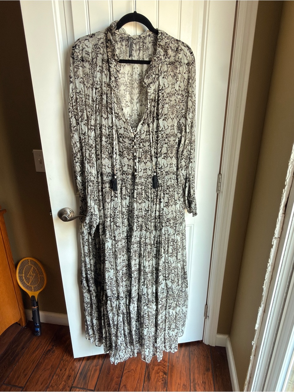 Anthropology Cream & Black Printed Boho Maxi Dress